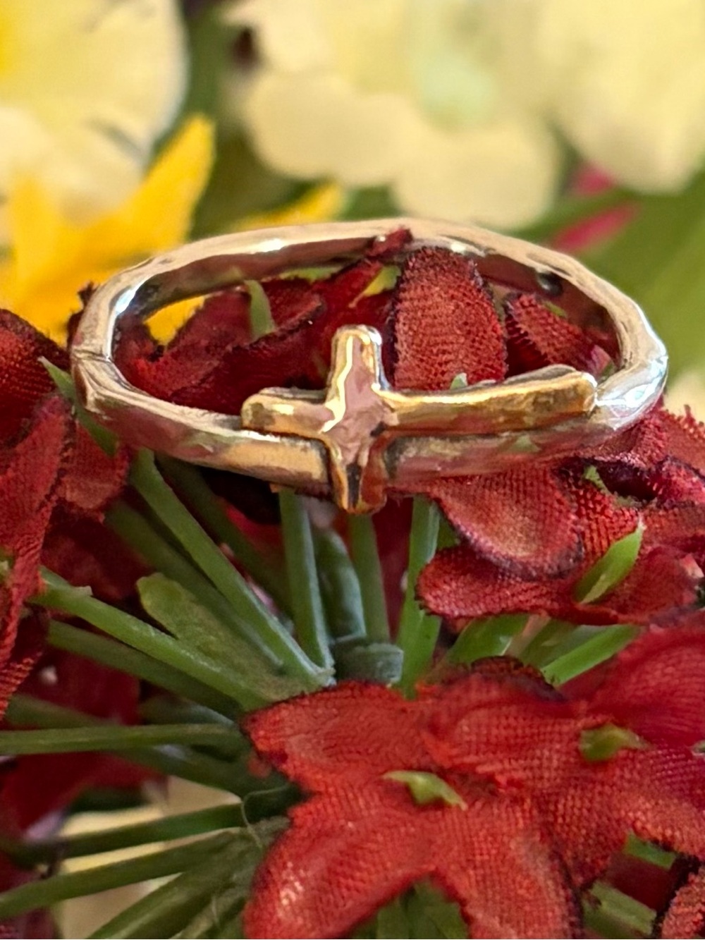 Rare Vintage Silpada Hammered Sterling Silver 14K Gold Cross Ring R1393 Size 10